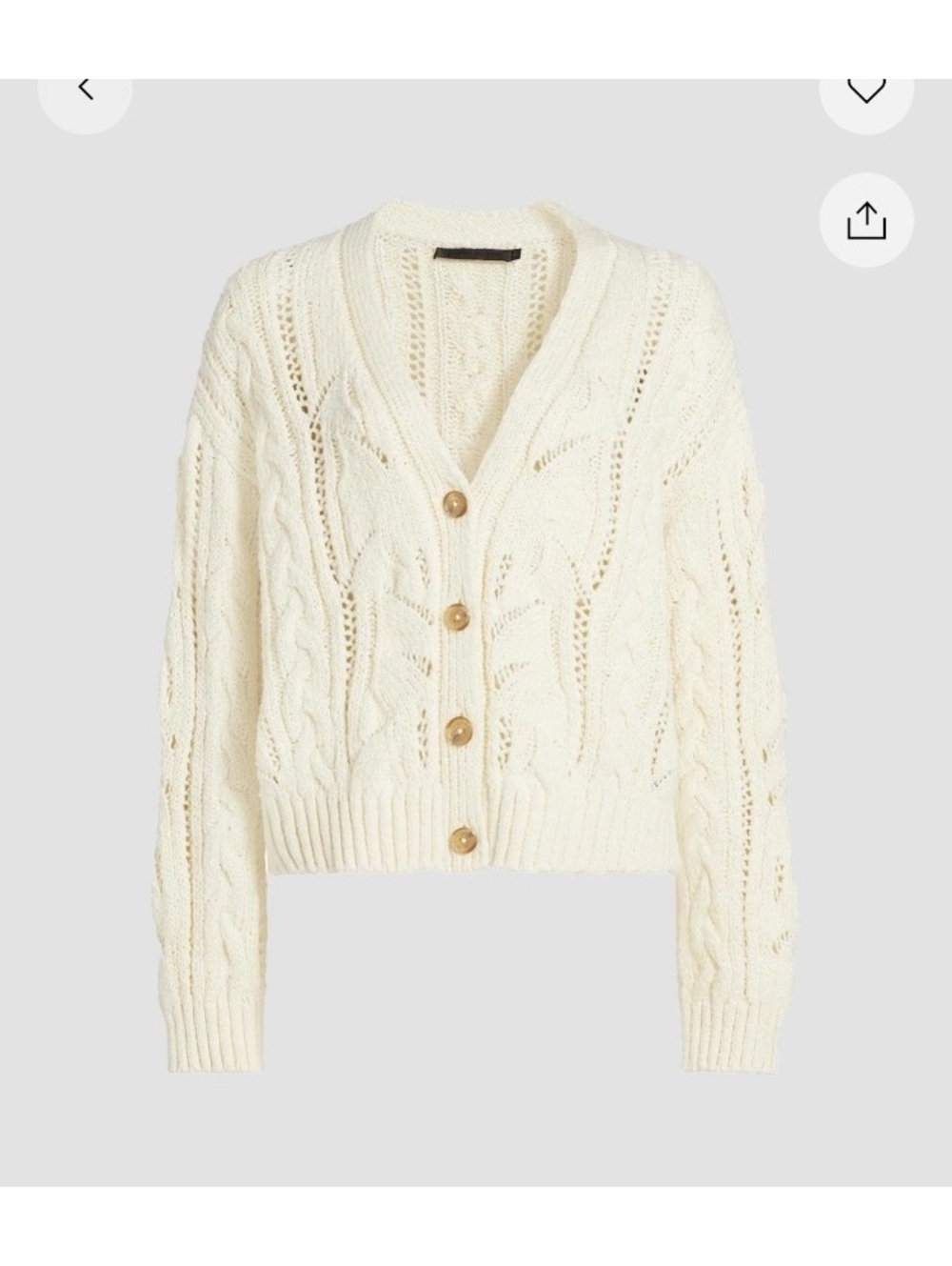 NWT Jenni Kayne 100% Cotton Cable Knit v neck ivory cream cardigan slouchy M